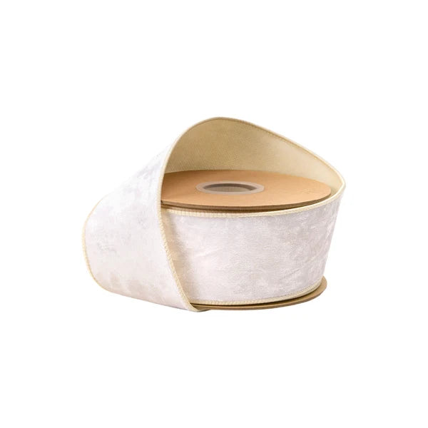 2.5" x 10 yrds Heritage Velvet Ivory Wired Ribbon