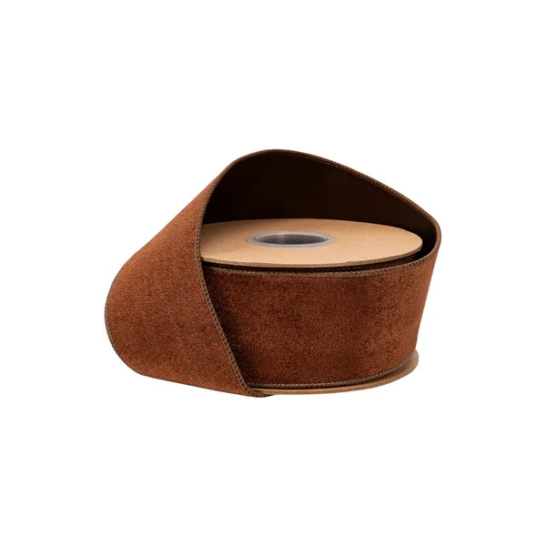 2.5" x 10 yrds Heritage Velvet Ribbon Brown Wired Ribbon