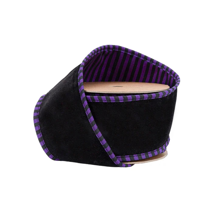 2 1/2" X 10YDS Red Ribbon Black Velor wl Purple/Black Stripod Piping and
