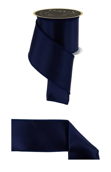 4"X10YD SATIN FUSED NAVY BLUE WIRED RIBBON - Burlap and Bling Decor