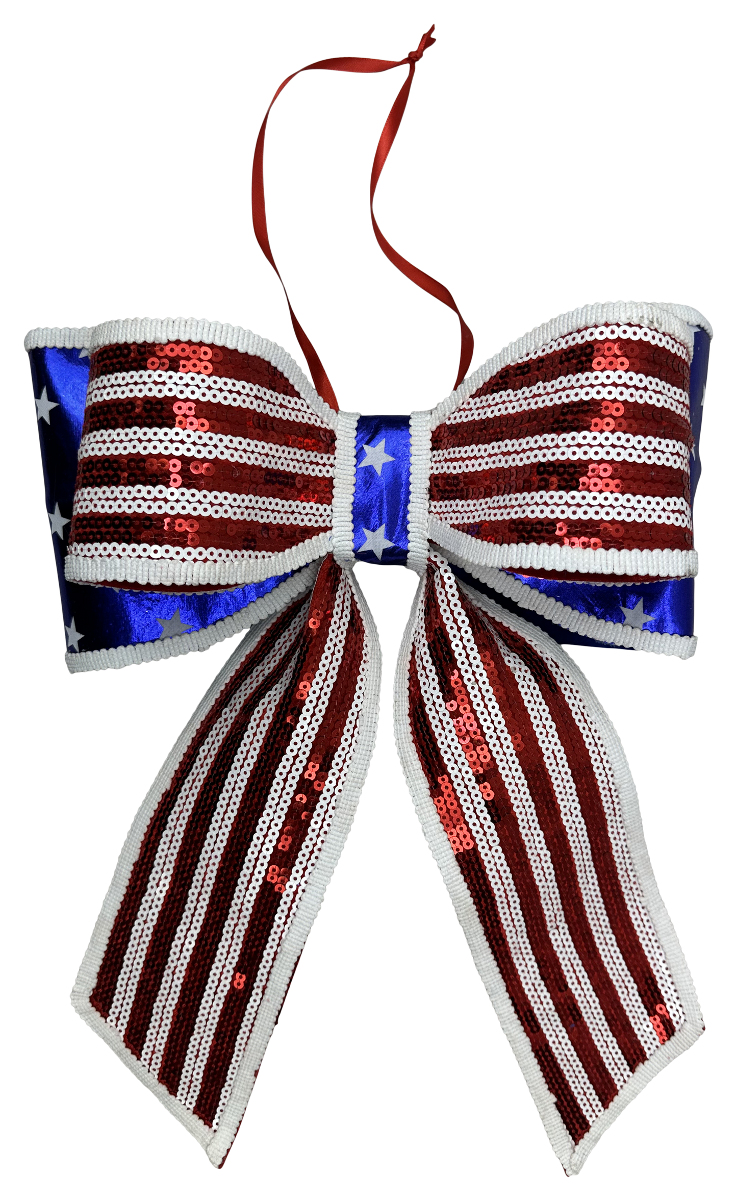 Sequin Star Stripe Bow H15xW12xD4 - Burlap and Bling Decor