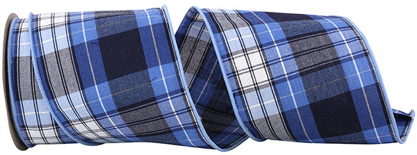 4" x 10 Yrds BLUE PLAID OCEAN WIRED RIBBON