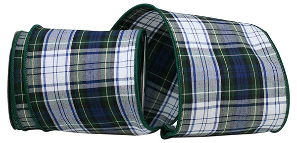 4" x 10 Yrds GREEN PLAID INVERNESS WIRED RIBBON