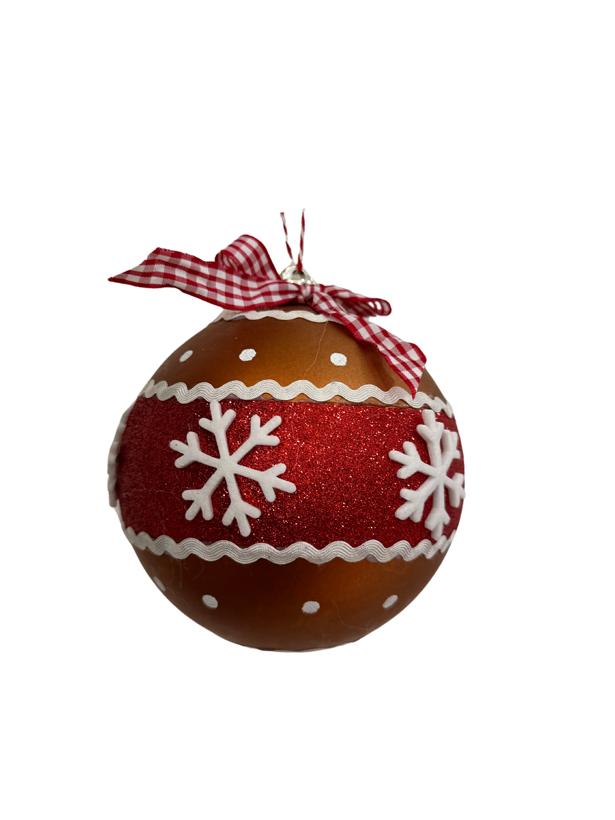 Orn Ball w Snowflake DIA6 gingerbread - Burlap and Bling Decor