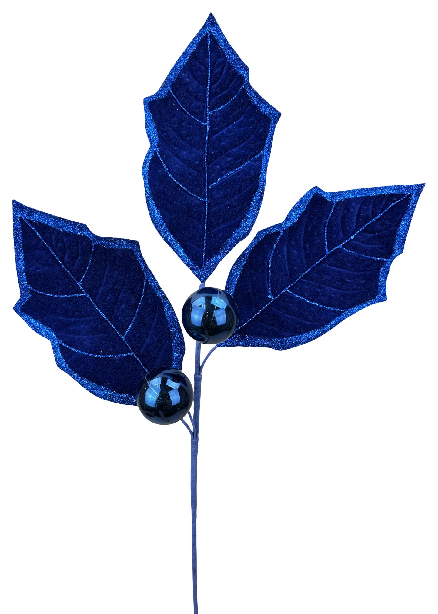 Holly Leaves Spray Midnight Blue Trimmed in Blue