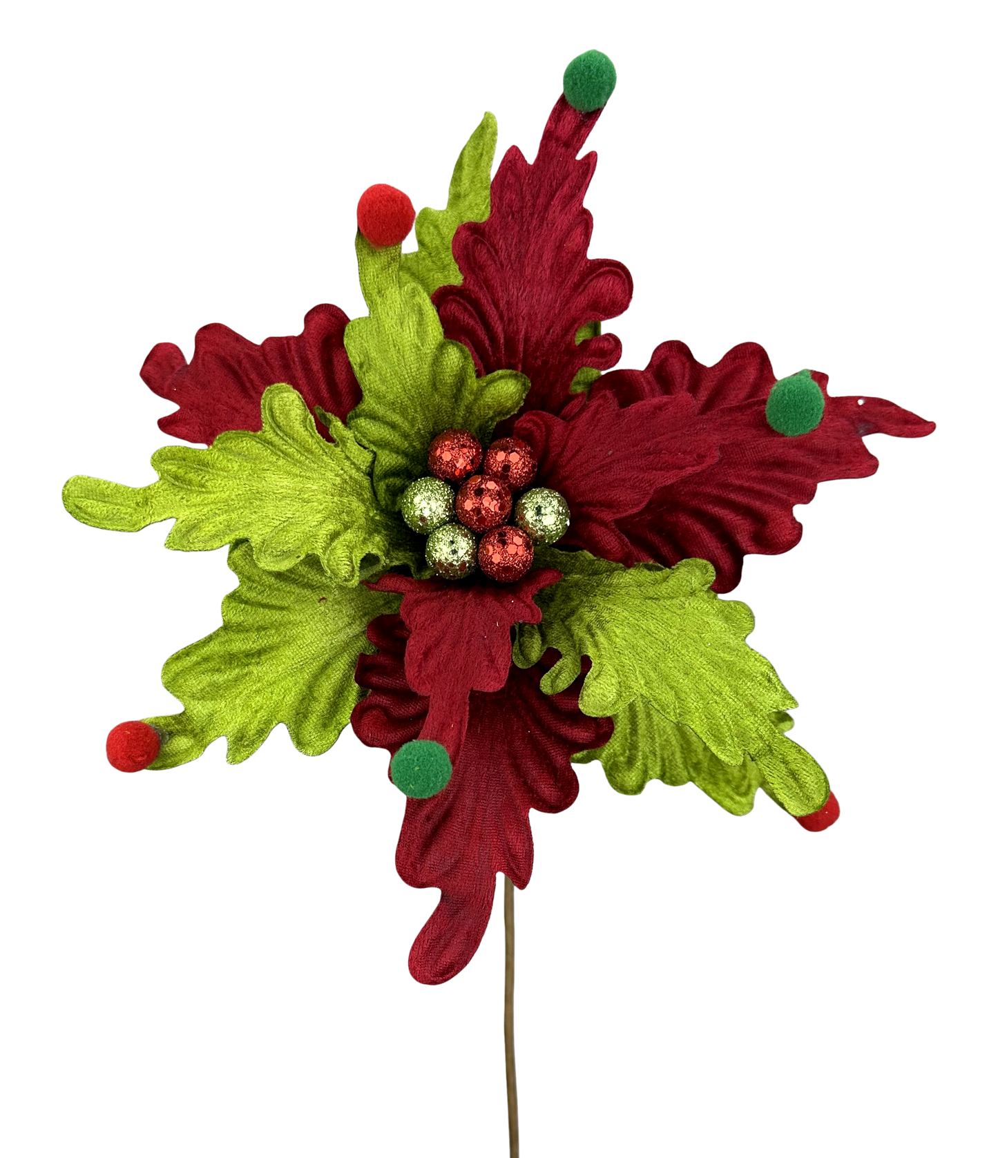 11" Diameter Poinsettia Stem Red/Green
