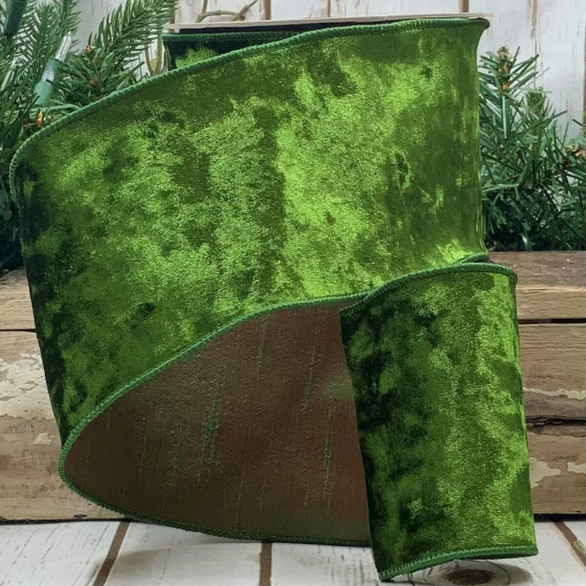 4" x 10yds velvet, green - Burlap and Bling Decor