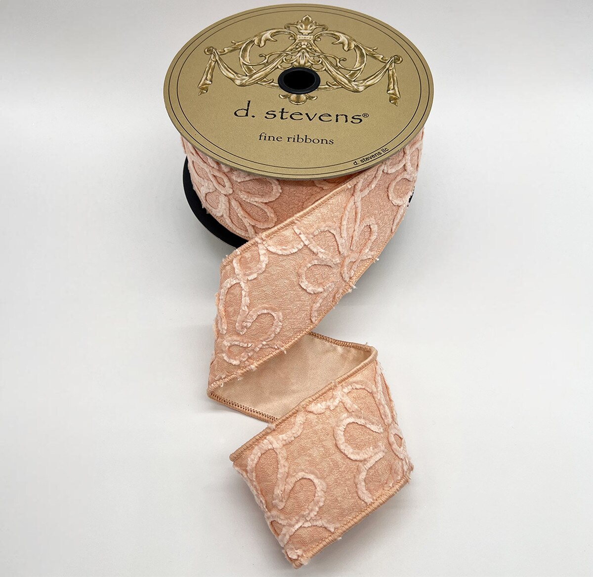 2.5“ X 10YDS JACQUARD CHENILLE FLOWERS, CORAL WIRED RIBBON - Burlap and Bling Decor