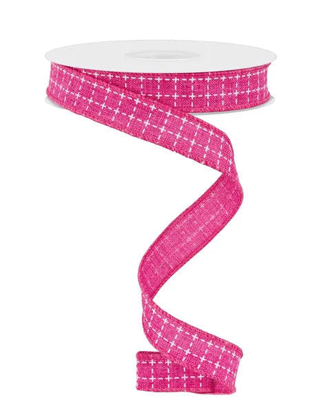 5/8"X10YD RAISED STITCH SQUARES FUCHSIA/WHITE - Burlap and Bling Decor