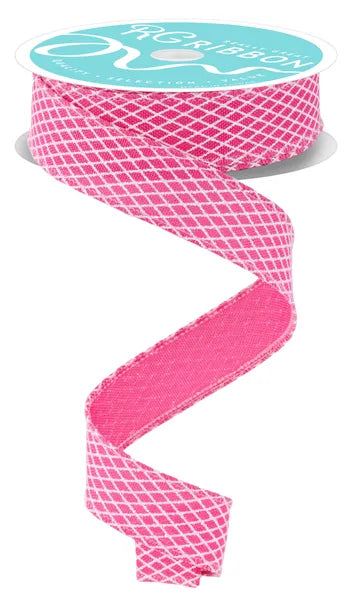 7/8"X10YD MINI HARLEQUIN FUCHSIA/WHITE WIRED RIBBON - Burlap and Bling Decor