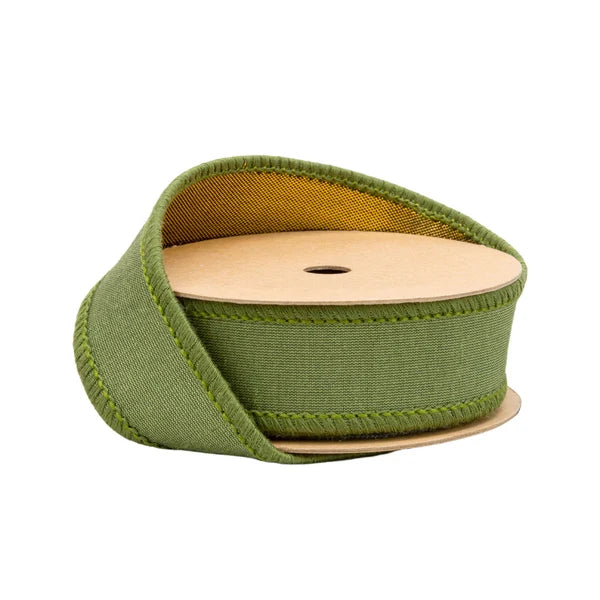 1" X10YDS DUPIONI MOSS W/ GOLD METALLIC FUSED BACKING WIRED RIBBON