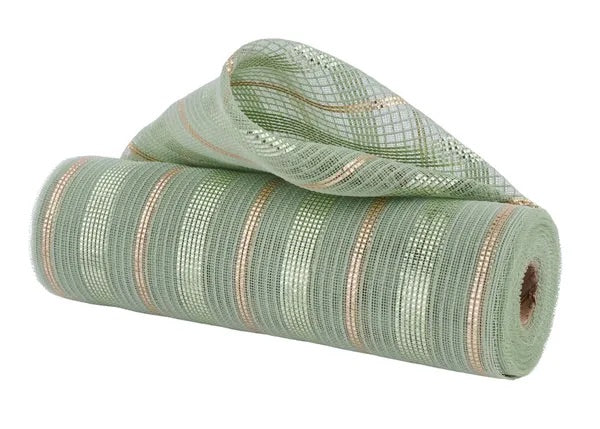 10.25"X10YDS FINE WEAVE FAUX JUTE/MET. SAGE/CHAMPAGNE - Burlap and Bling Decor