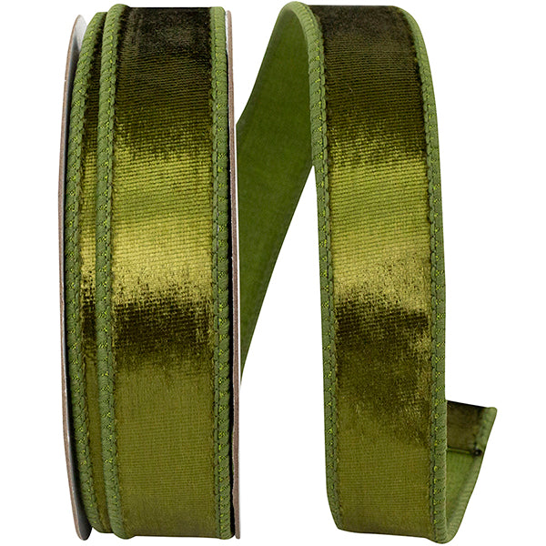 1" x 10 yds Olive PLUSH VELVET WIRED Ribbon