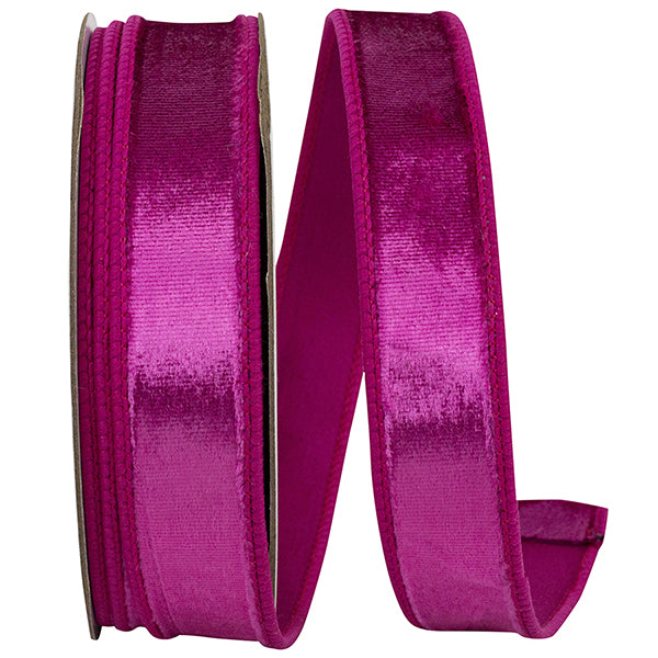 1" x 10 Yards DESIGNER PLUSH VELVET ELITE WIRED EDGE Fuchsia - Burlap and Bling Decor
