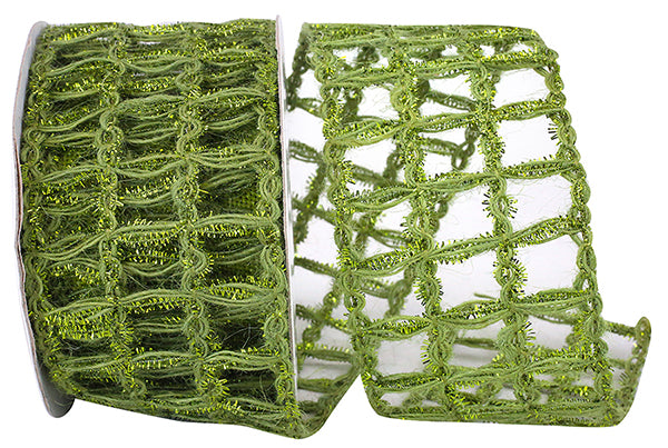 Grand Jute Box Sparkle Wired Edge, Green, 2-1/2 Inch, 10 Yards - Burlap and Bling Decor