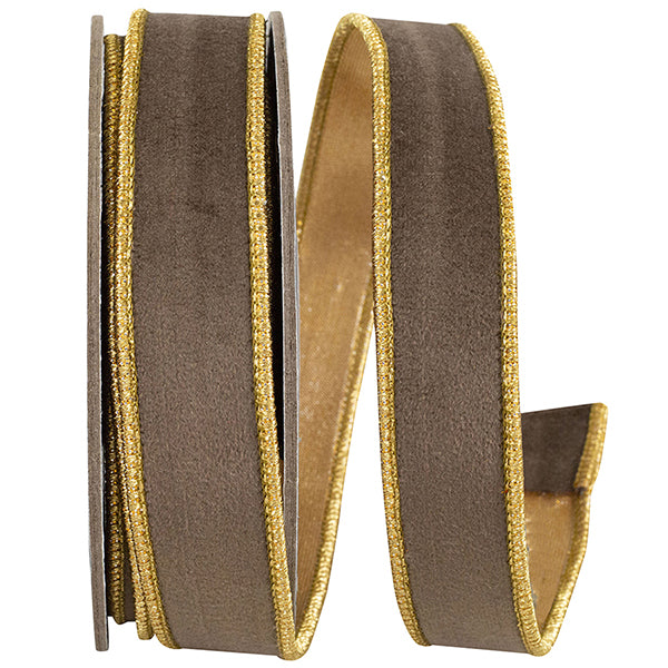 1 x 5 yards VELVET TOUCH DELUXE METALLIC DUPIONI BACKED BROWN WIRED EDGE - Burlap and Bling Decor