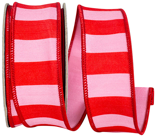 1.5" x 10 Yards CABANA STRIPED DUPIONI DELUXE PINK/RED - Burlap and Bling Decor