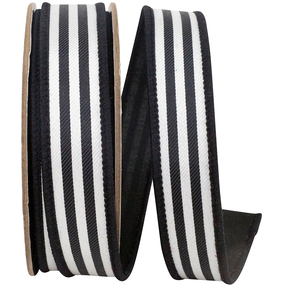 STRIPED TWILL DELUXE DUPIONI BACKED-Black/White 1"x 10 yards - Burlap and Bling Decor