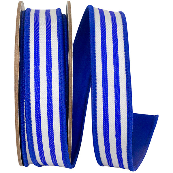 STRIPED TWILL DELUXE DUPIONI BACKED- Royal Blue 1" x 10 yards - Burlap and Bling Decor