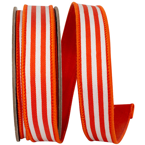 1"x 10 yards STRIPED TWILL DELUXE DUPIONI BACKED-Orange/White - Burlap and Bling Decor