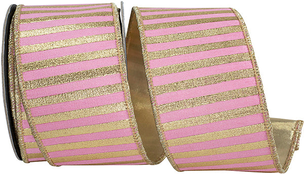 2.5" X 5 YDS Ribbon - Metallic Bars Deluxe Wired Edge Ribbon PINK/GOLD