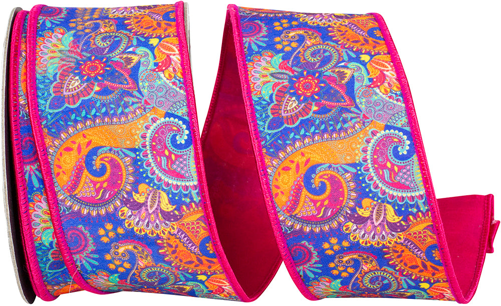 2.5" X 10 YARDS PAISLEY FUCHSIA DELUXE RIBBON FUCHSIA Wired Ribbon - Burlap and Bling Decor