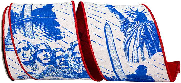 4' X 10 YRD TOILE PATRIOTIC AMERICANA/ RED BACKED WIRED RIBBON - Burlap and Bling Decor