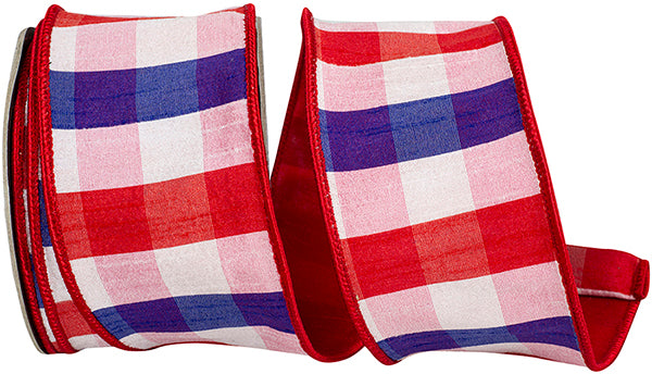 2.5" X 10 Yrds PATRIOTIC DUPIONI PLAID BACKED WIRED RIBBON\ - Burlap and Bling Decor