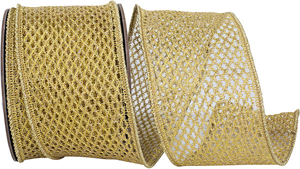 4" X 10YDs Ribbon - Antique Metallic Chain Link Net Wired Edge Ribbon Gold