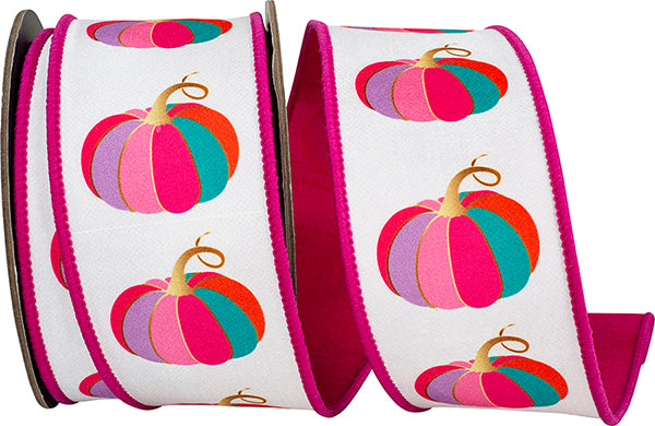 2.5" X 10YDs Ribbon - Pumpkin Fuchsia Fashion Dream Wired Edge Ribbon, Fuchsia/white