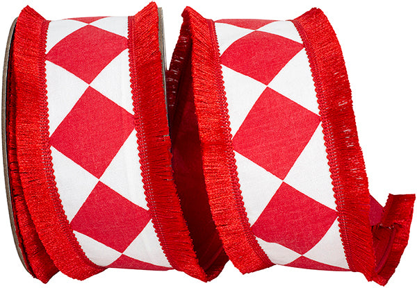 2.5" x 10 yrds RED GRAND DIAMOND FRINGED EDGE FUSED DUPIONI BACKED WIRED RIBBON