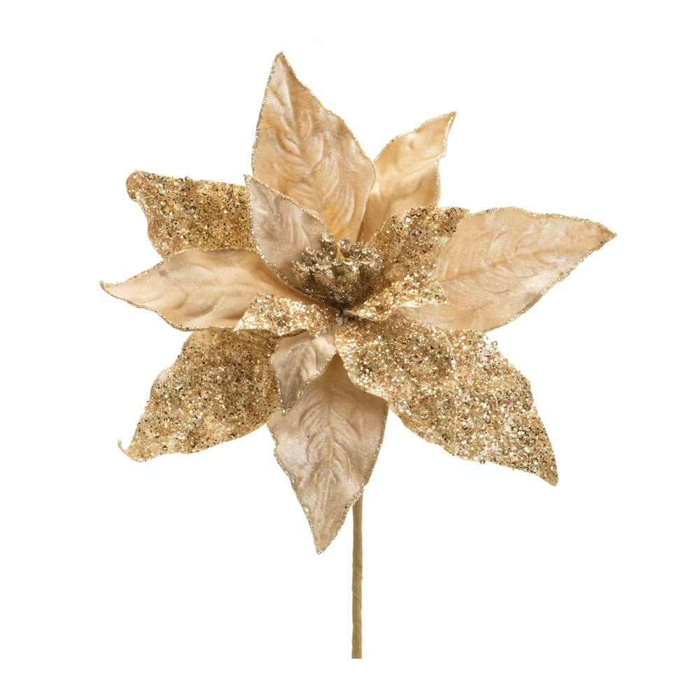 Poinsettia Stem 21"H Gold - Burlap and Bling Decor
