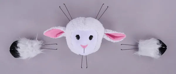 3 PIECE 10.5"L X 9.5"H LAMB DECOR KIT WHITE/PINK/BLACK - Burlap and Bling Decor