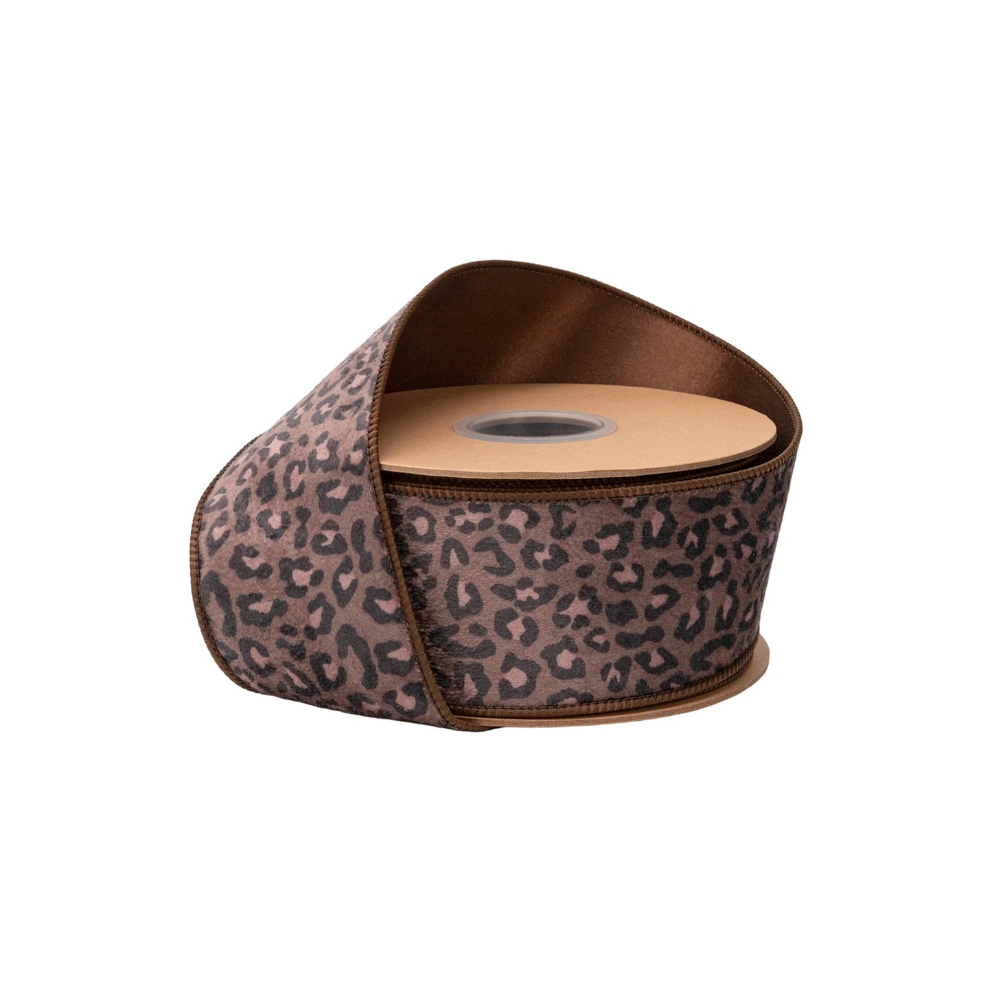2.5" X10YDS ANIMAL PRINT ON BROWN W/ BROWN BACKING WIRED RIBBON