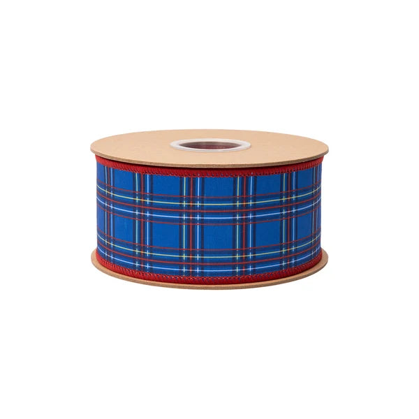 2.5"X10YDS DUPIONI BLUE AND RED PLAID W/ RED BACKING WIRED RIBBON