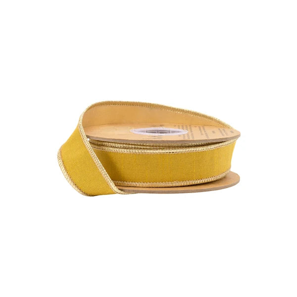 1"x 10 yrds Dupioni Ribbon Dark Yellow Gold w/ Metallic Backing Wired Ribbon