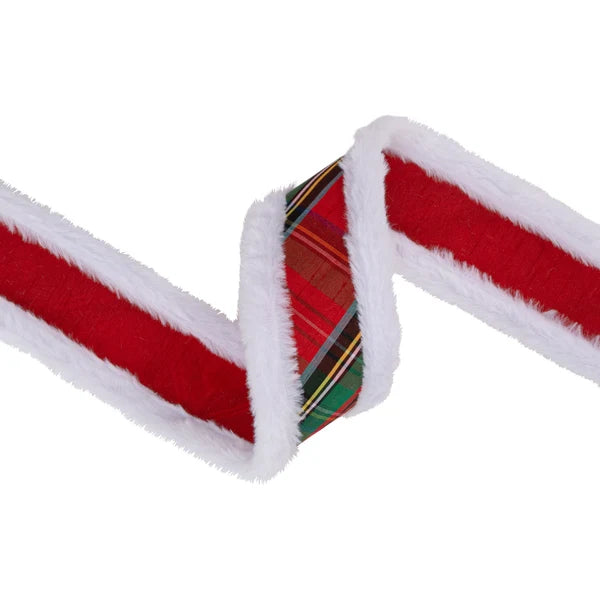 2.5"X10YDS CHRISTMAS PLAID W/ FUR TRIM WIRED RIBBON