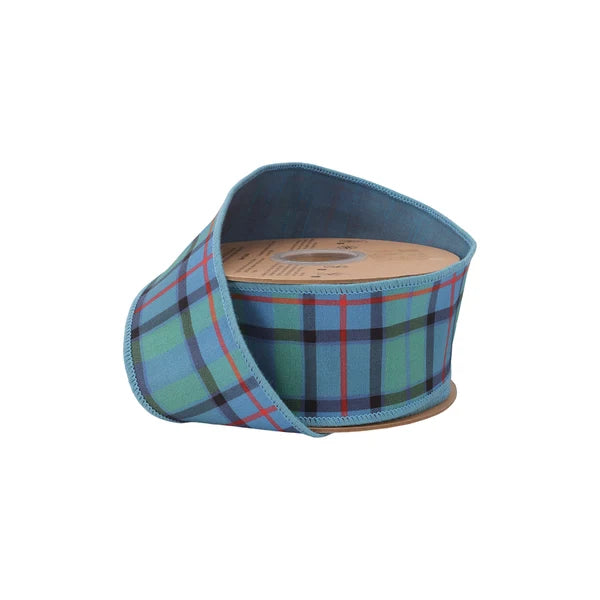 2.5"X10YDS DUPIONI BLUE/GREEN/RED PLAID W/ FUSED DUPIONI BACKING WIRED RIBBON