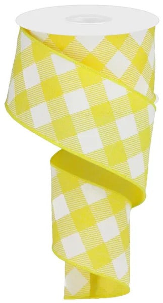 2.5"X10YDS DIAGONAL CHECK ON ROYAL YELLOW/WHITE WIRED RIBBON - Burlap and Bling Decor
