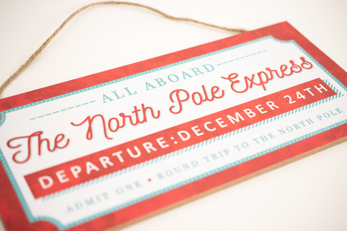 12.5"L X 6"H THE NORTH POLE EXPRESS color: WHITE/RED/VINTAGE BLUE - Burlap and Bling Decor