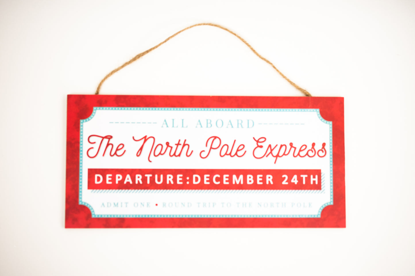 12.5"L X 6"H THE NORTH POLE EXPRESS color: WHITE/RED/VINTAGE BLUE - Burlap and Bling Decor