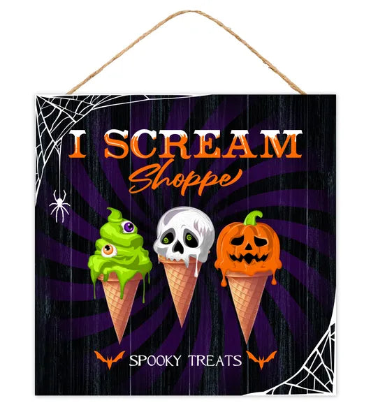10"SQ I SCREAM SHOPPE SIGN BLK/PRPL/WHT/ORNG/LIME - Burlap and Bling Decor