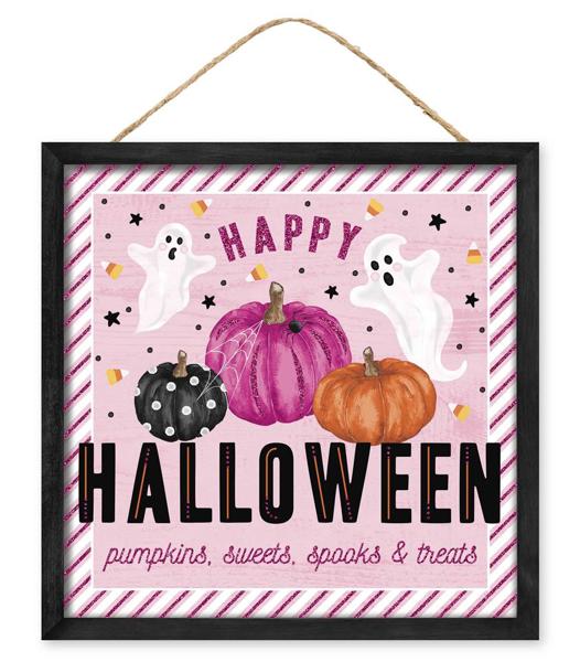 10"SQ HAPPY HALLOWEEN PUMPKINS - Burlap and Bling Decor