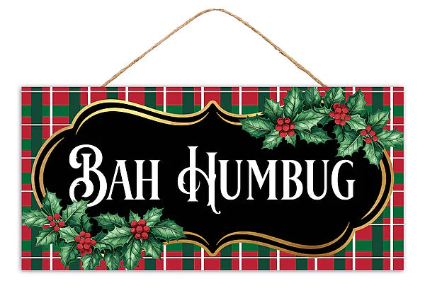 12.5"L X 6"H BAH HUMBUG PLAID SIGN