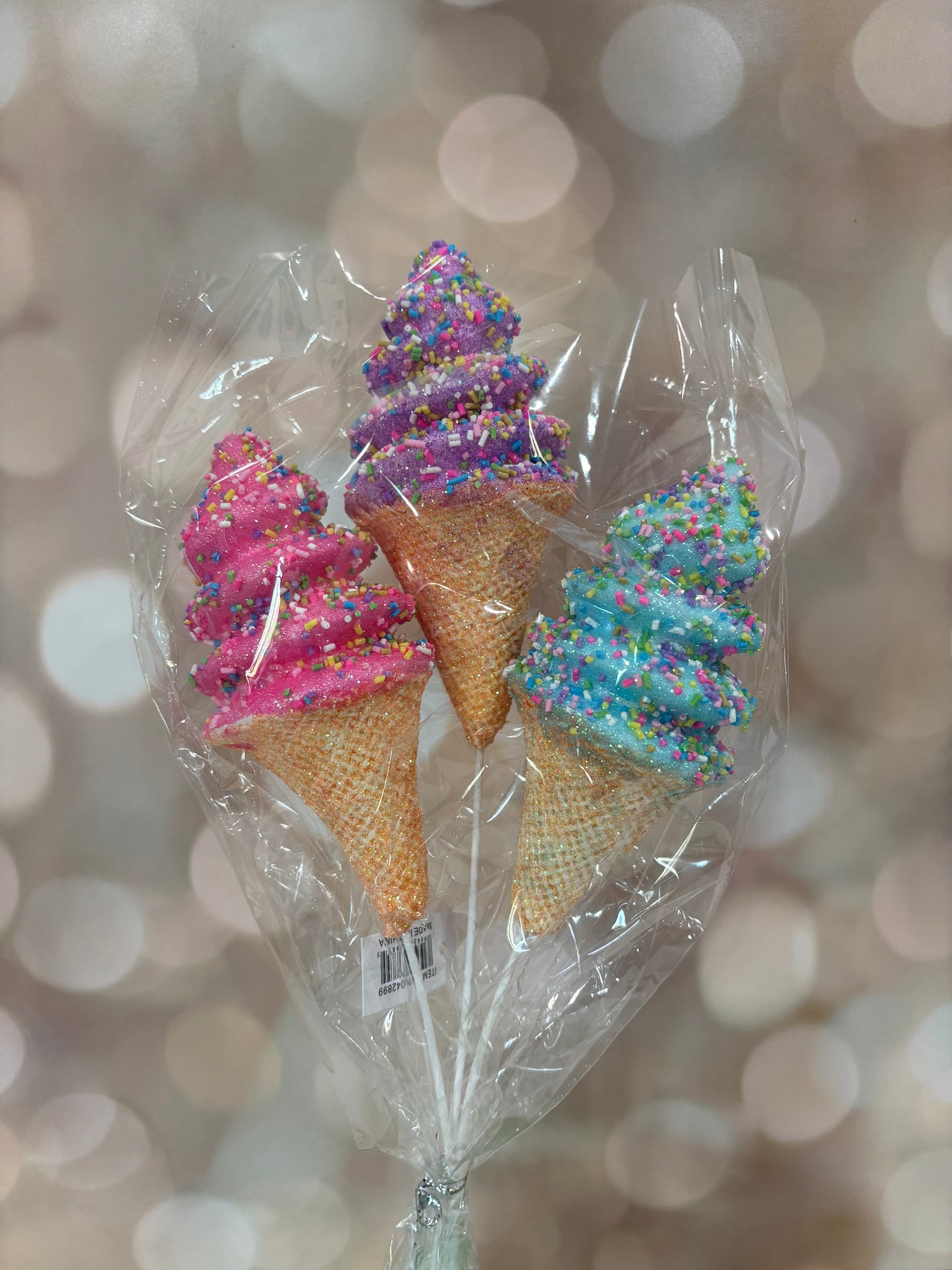 12" GLITTER ICE CREAM CONE PICK BLUE, HT PINK, PPL - Burlap and Bling Decor
