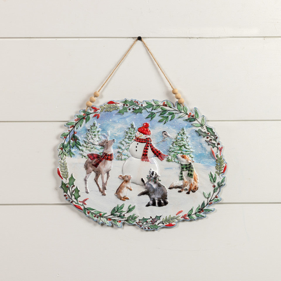 WOODLAND SNOWMAN SIGN L: 13.75in W: 0.25in H: 10.50in - Burlap and Bling Decor