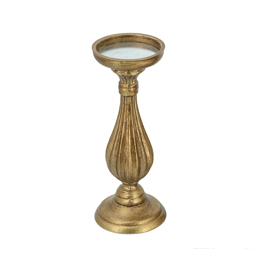 11" Wooden Candle Holder With Antique Gold Finish