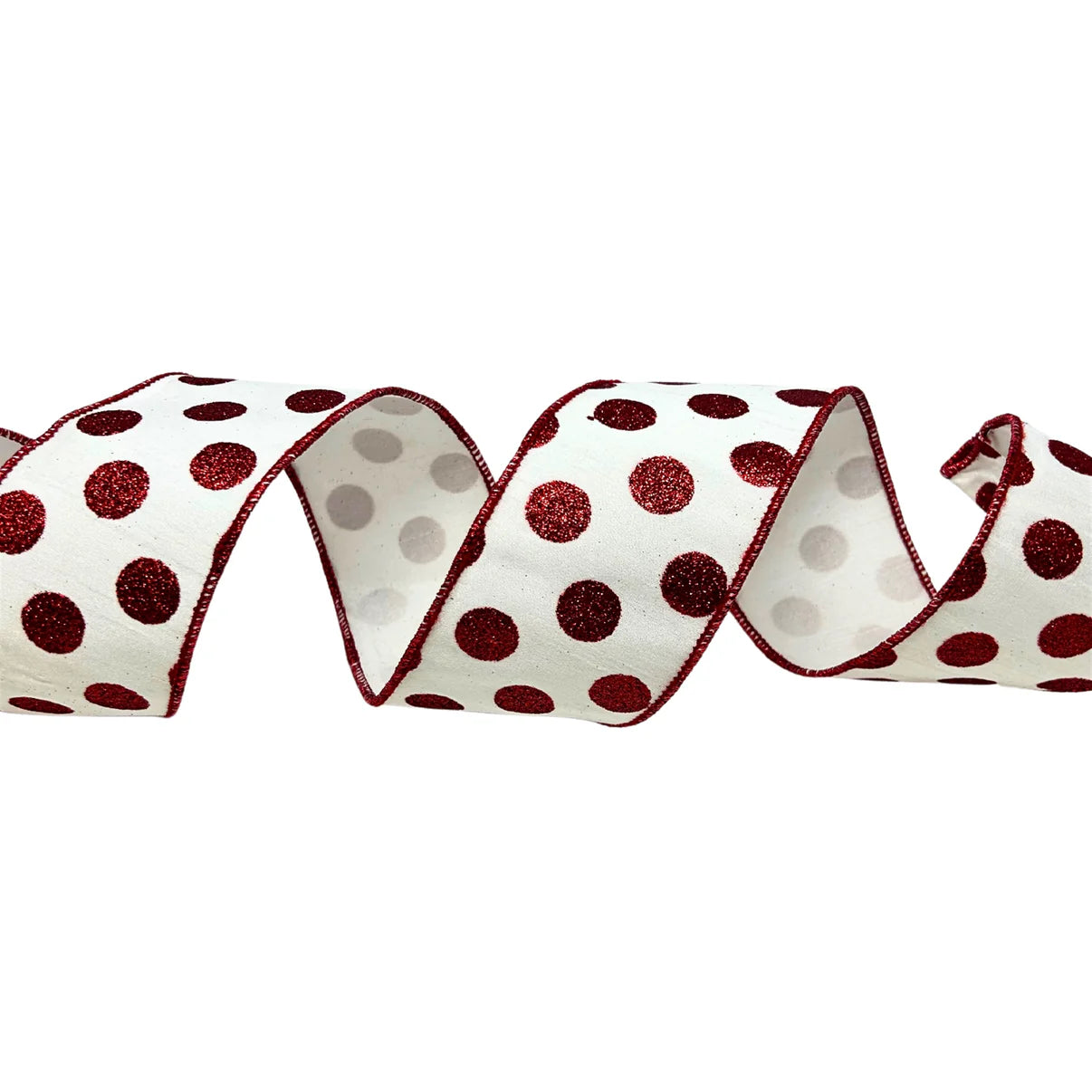2.5'' X10 yds White Ribbon with Red Glitter Dots