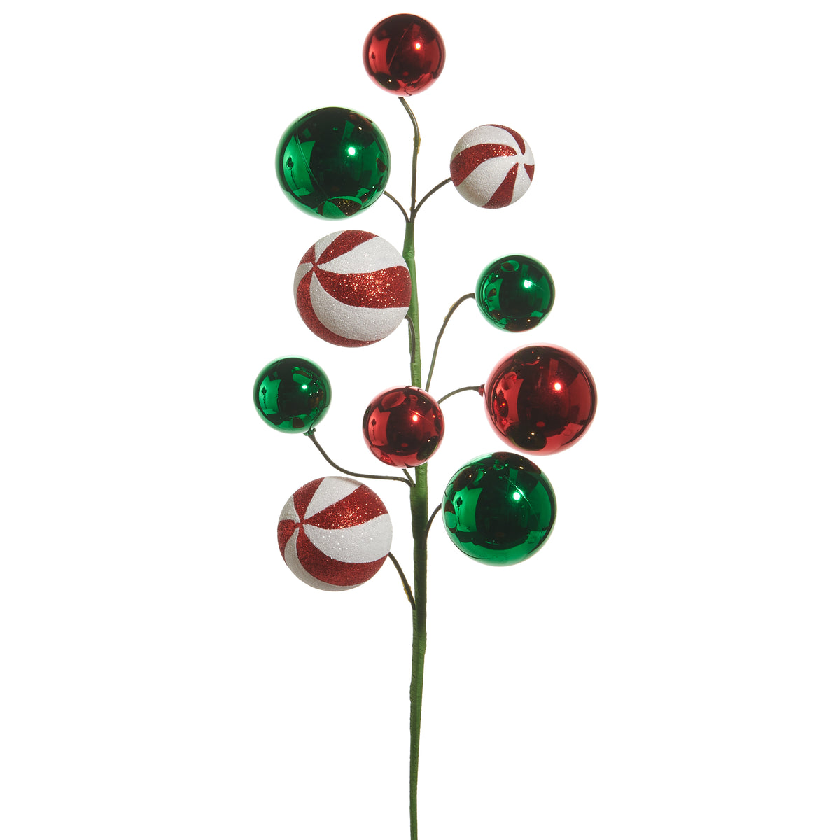 26" Red Green, and Peppermint Ball Spray - Burlap and Bling Decor