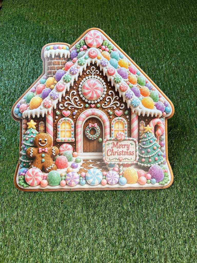 Pastel Gingerbread House 13" Wood Sign
